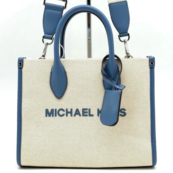 Michael Kors Mirella Small Pebbled Leather Crossbody Bag Denim Blue - Picture 1 of 12